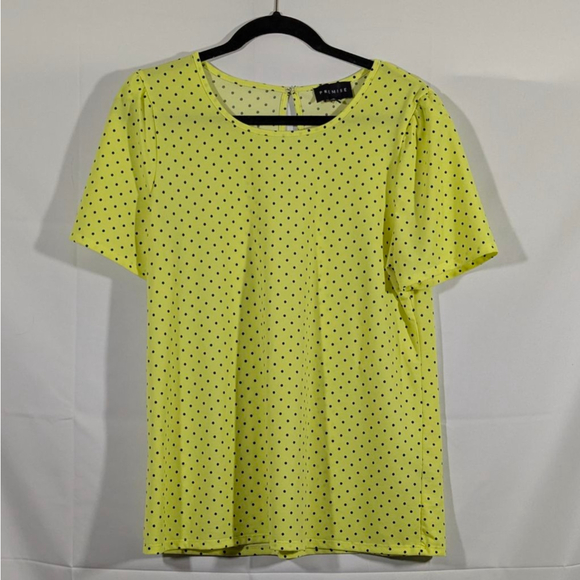 Premise Tops - Premise Yellow Polka Dot Blouse Short Sleeve Size Large